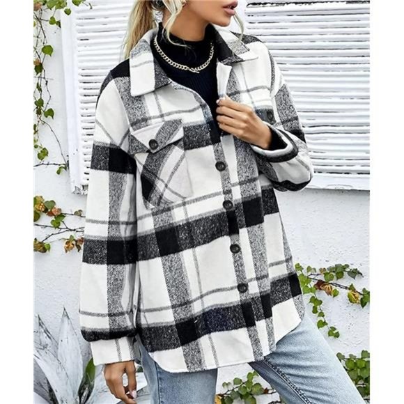 Queen Womens Flannel Shacket Jacket Casual Plaid Wool Blend - Picture 3 of 4